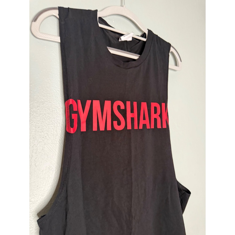 Gymshark Mens Black Red Logo Drop Armhole Tank Top Muscle Stringer Size M A2C5W - Picture 5 of 6